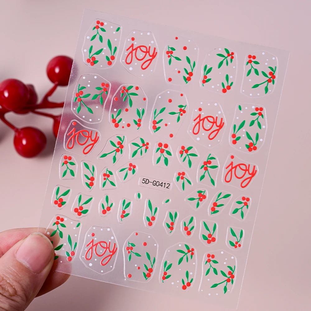 1 pz 5d gioia natale agrifoglio foglia fiocco di neve adesivo per unghie carino rosso verde fiocco di natale colore luce decalcomanie per unghie inverno capodanno unghie dicembre