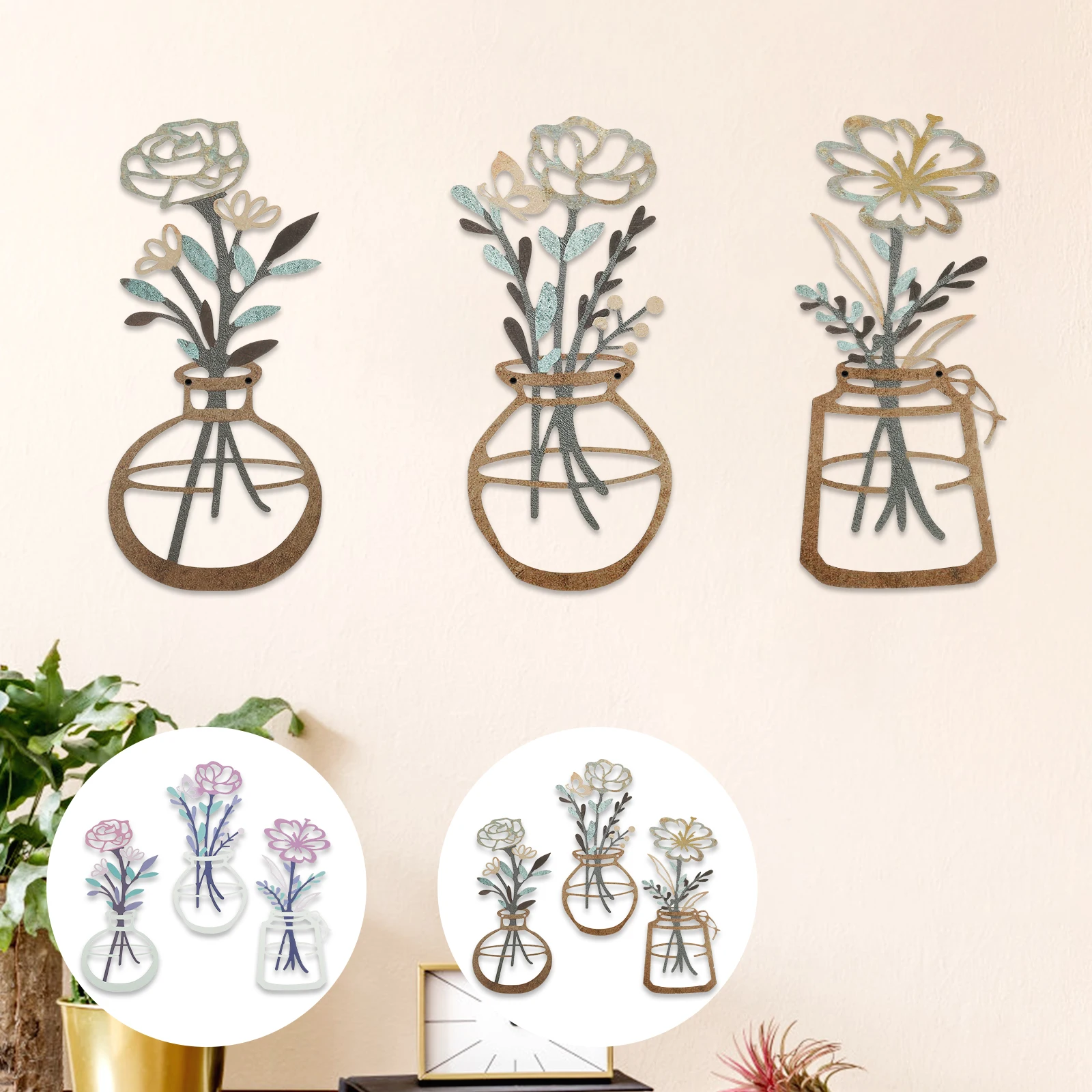 

3Pcs Flower Wall Decor with Screws Bolts Metal sturdy and reliable Easy to install for Bedroom Farmhouse Housewarming Present