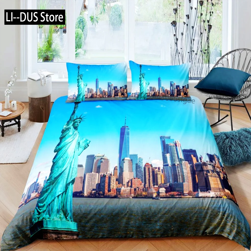 Statue Of Liberty Duvet Cover Set World Famous Building Bedding Set For Boys Girls Microfiber New York Landmark Comforter Cover