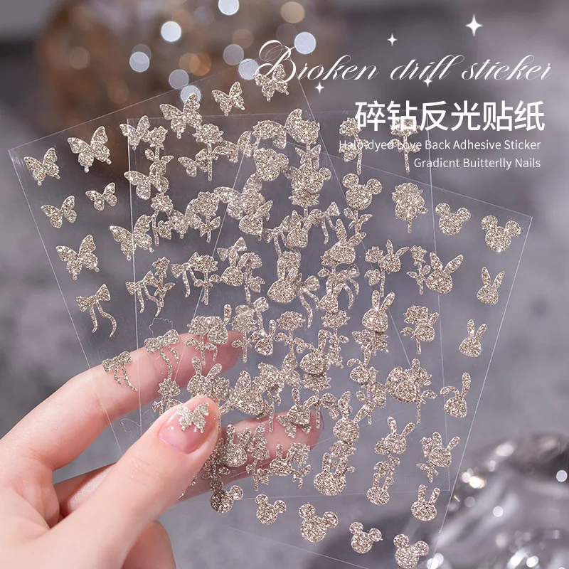 Acquista all'ingrosso Paga una tariffa di spedizione solo 5 pezzi/lotto Glitter Coniglio Farfalla Crossing Elements Decalcomanie per adesivi per unghie finte