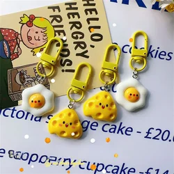 Cute Food Keychain Resin Egg Cheese Keyring Funny Key Holder Bag Pendant for Women Men Jewelry Accessories Gift