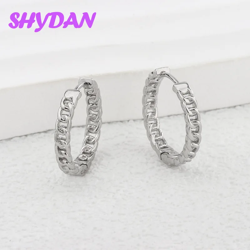 

SHYDAN 925 Sterling Silver Hollow Twisted Chain Hoop Earrings For Women Fashion Jewelry