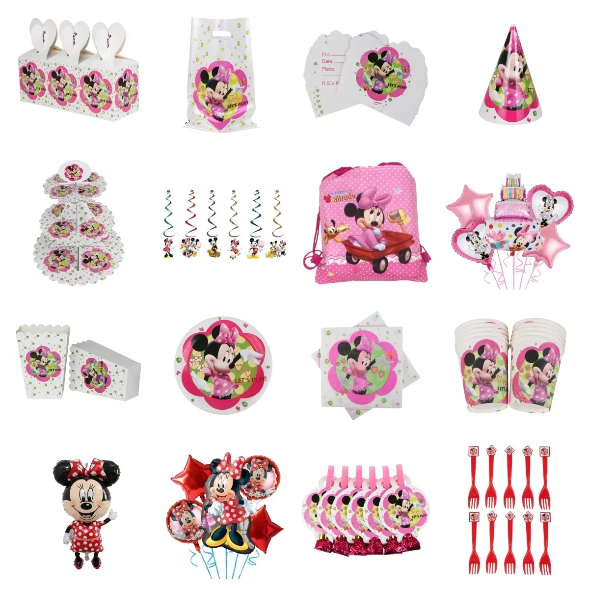 

Disney Minnie Mouse Birthday Party Balloons Decoration Children Tableware Napkins Cups Plates Background Flag Banner Baby Shower