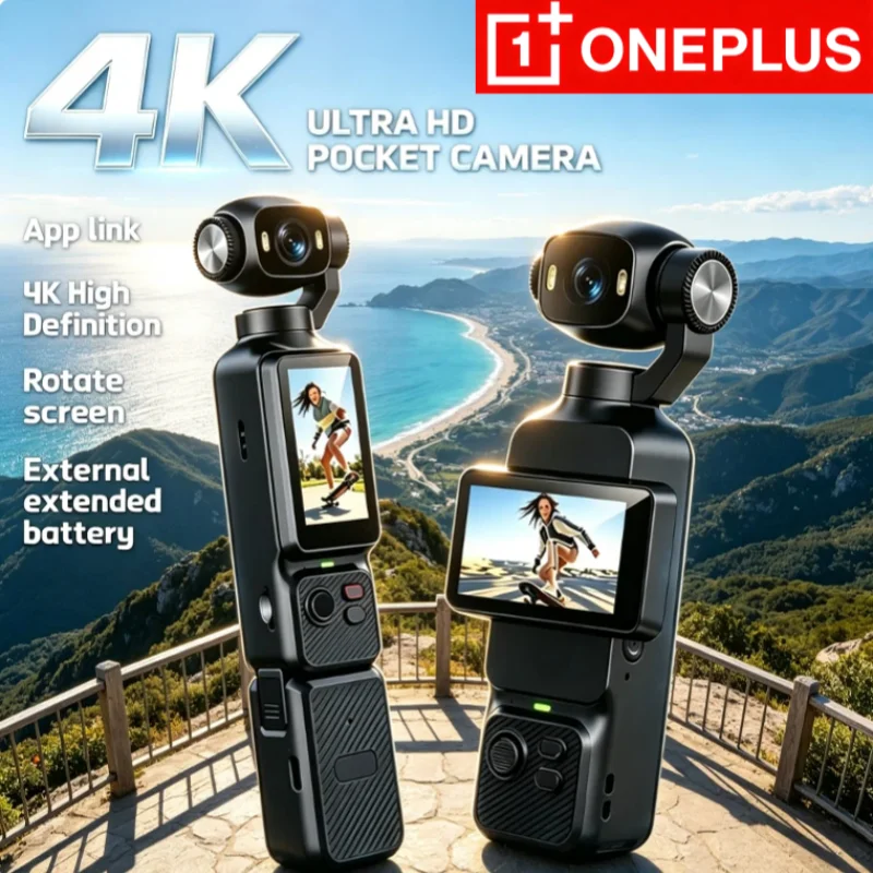 OnePlus 4K Handheld Gimbal Action Camera HD 180° Rotatable Lens Anti-shake Pocket Vlog Camera With Fill Light For Outdoor Sports