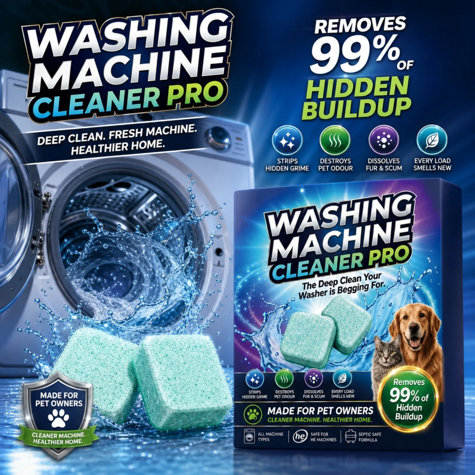 Washing Machine Cleaner Tablets Deep Cleaning Descaler For Pet Owners Removes Hidden Grime Pet Odor Fur Scum All Washer Types