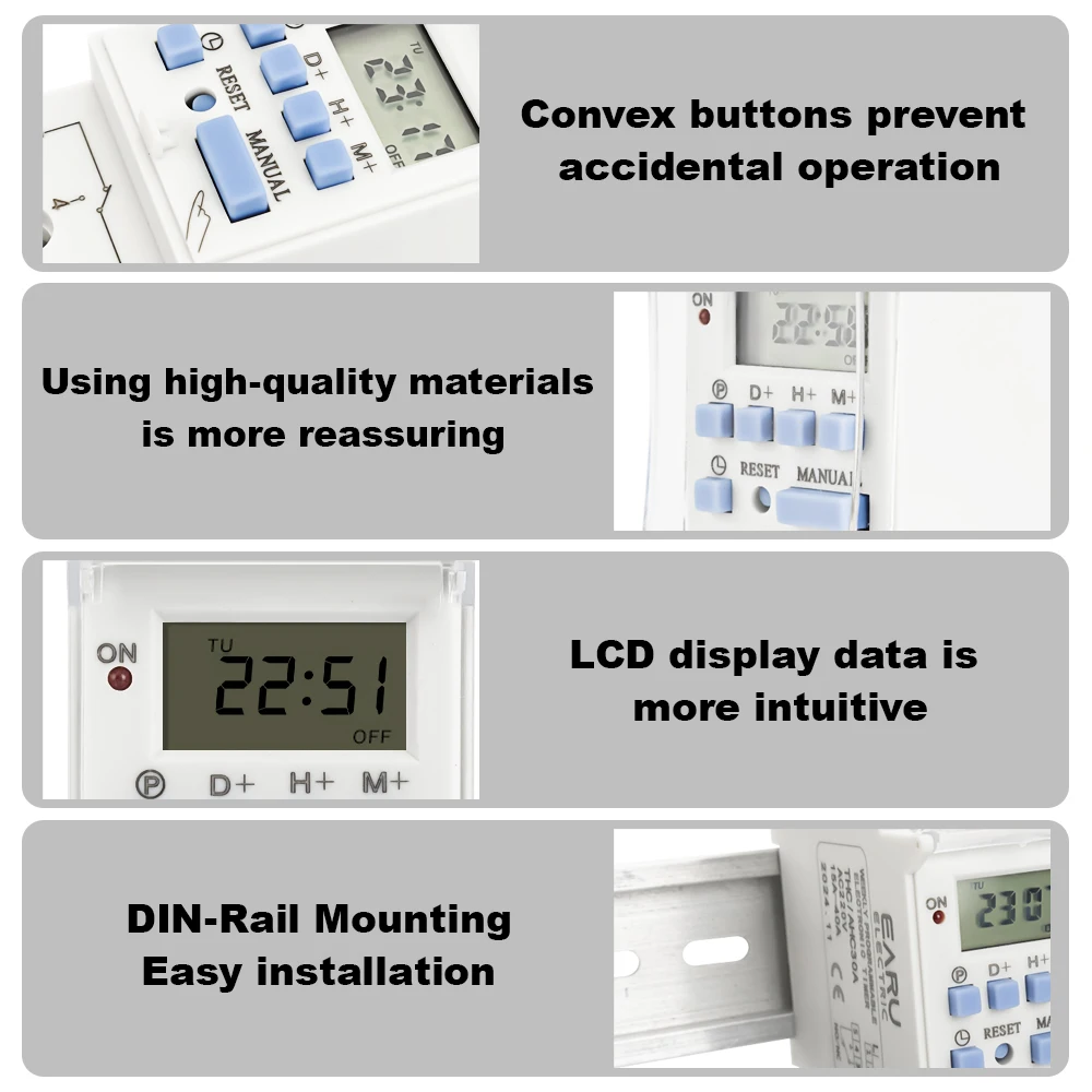 Electronic Weekly 7 Days Programmable Digital Timer Switch Relay Control AC 220V 230V 10A 16A Din Rail THC15A 30A DC 12V 24V 1NO