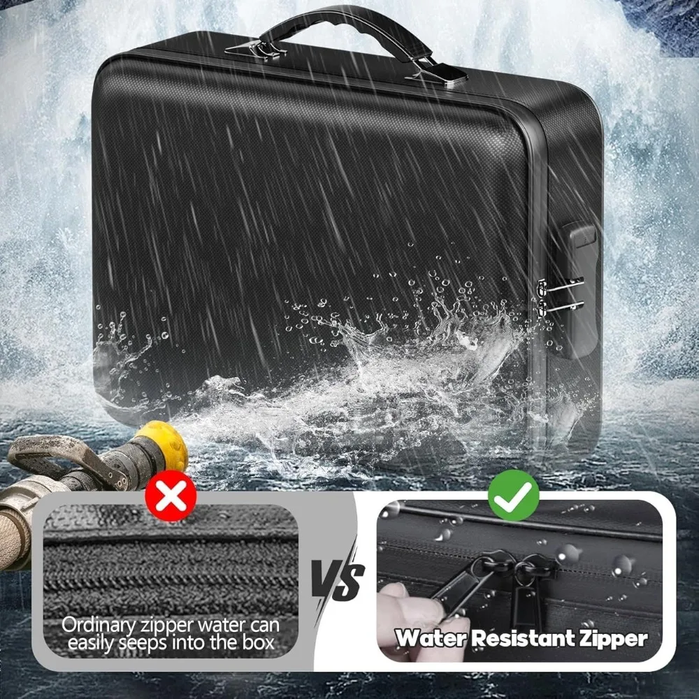 Hard-Shell Case Fireproof Document Box Portable Home Office Travel Safe Storage for Important Documents Laptop Black