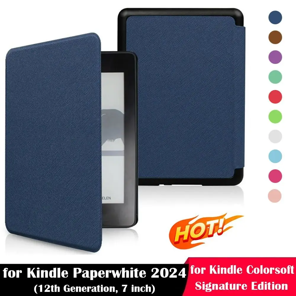 PU Leather eReader Case Shockproof Anti Scratch Colorsoft Cover Colorful for Kindle Paperwhite 2024 7 inch (12th Gen)