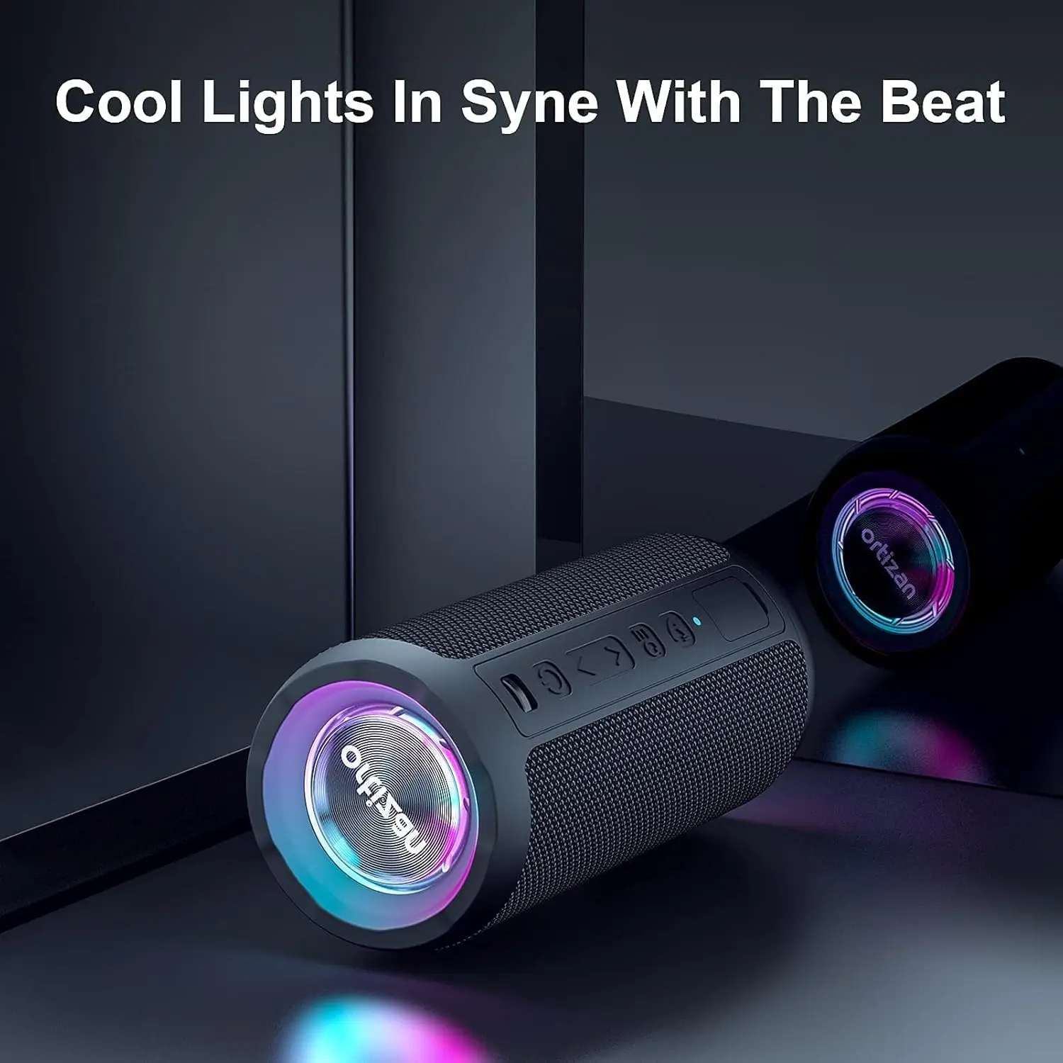 Ortizan Bluetooth Lautsprecher mit Licht, Musikbox Tragbarer Bluetooth Box mit IPX7 wasserdicht, Dualen Bass-Treibern, 30h Akku, Freisprechfunktion für Phone, Draußen, Beidhändig Schwarz – Detail 10