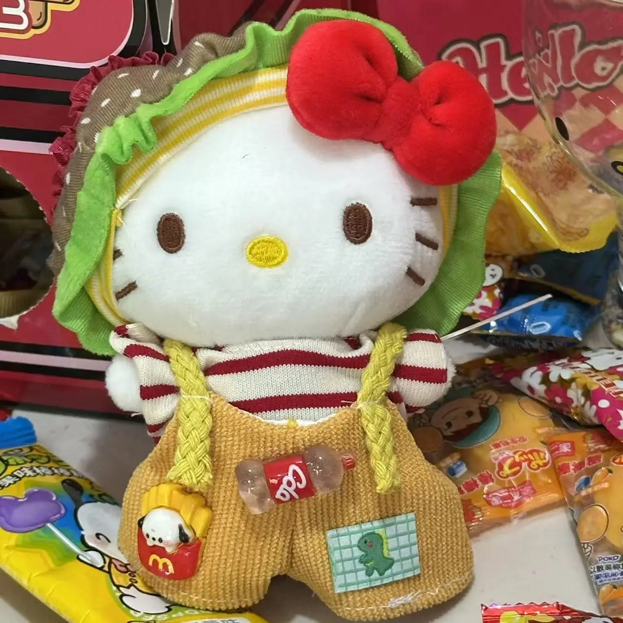 

Милый плюшевый брелок Hello Kitty в виде гамбургера, картофеля фри и колы, мультяшный плюшевый кулон для украшения рюкзака, аксессуар, подарок