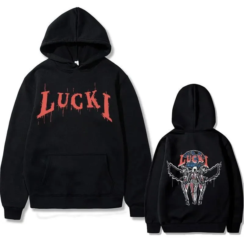 Sudadera con capucha con estampado gráfico de rapero Lucki Faith para hombre, moda informal para hombre y mujer, sudaderas con capucha con estampado de letras a la moda, sudaderas holgadas