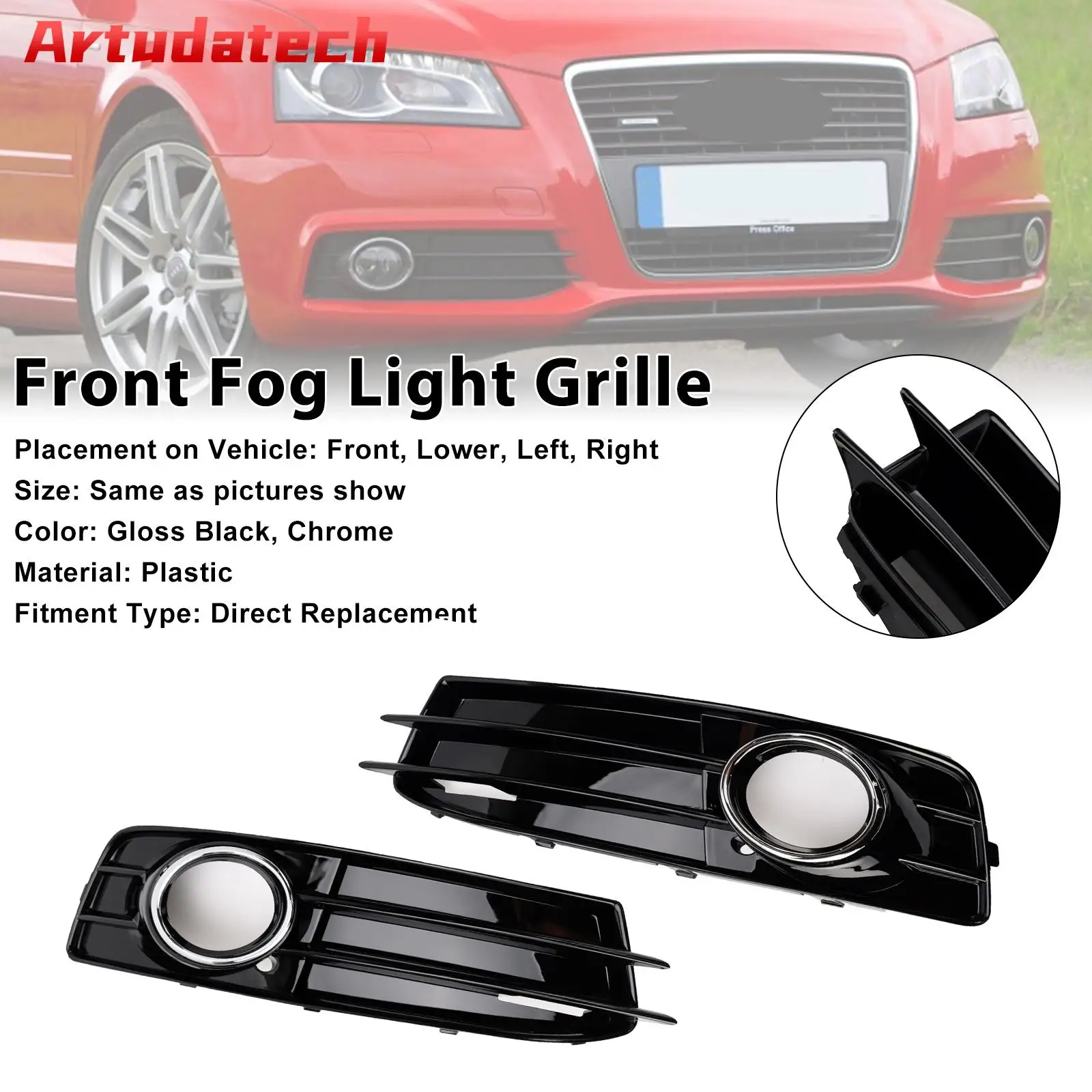

Artudatech Front Lower Bumper Grille Fog Light Cover Fit Audi A3 S-Line S3 2009-2012 Car Accessories