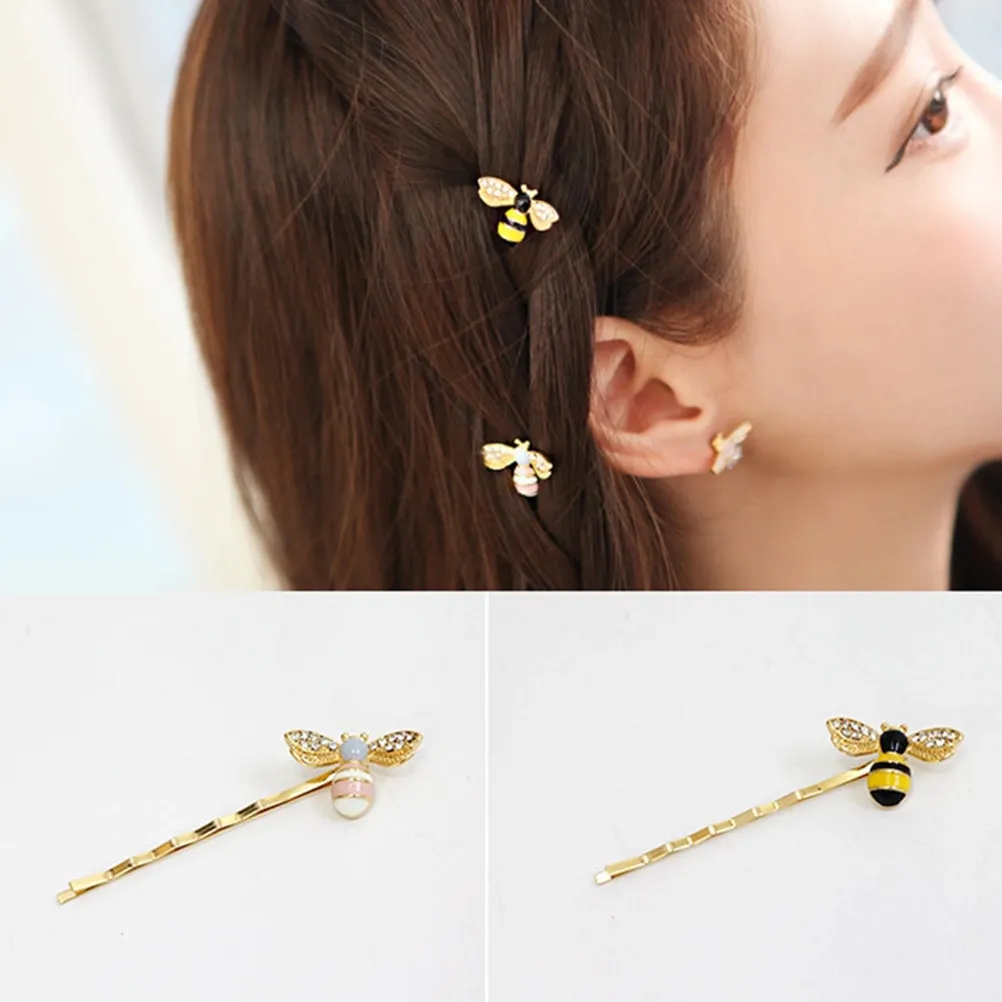 

4Pcs Bee Hair Clips Alloy Honeybee Short Barrettes Bobby Pins Women Hairpin Fashion Party Wedding Accessories