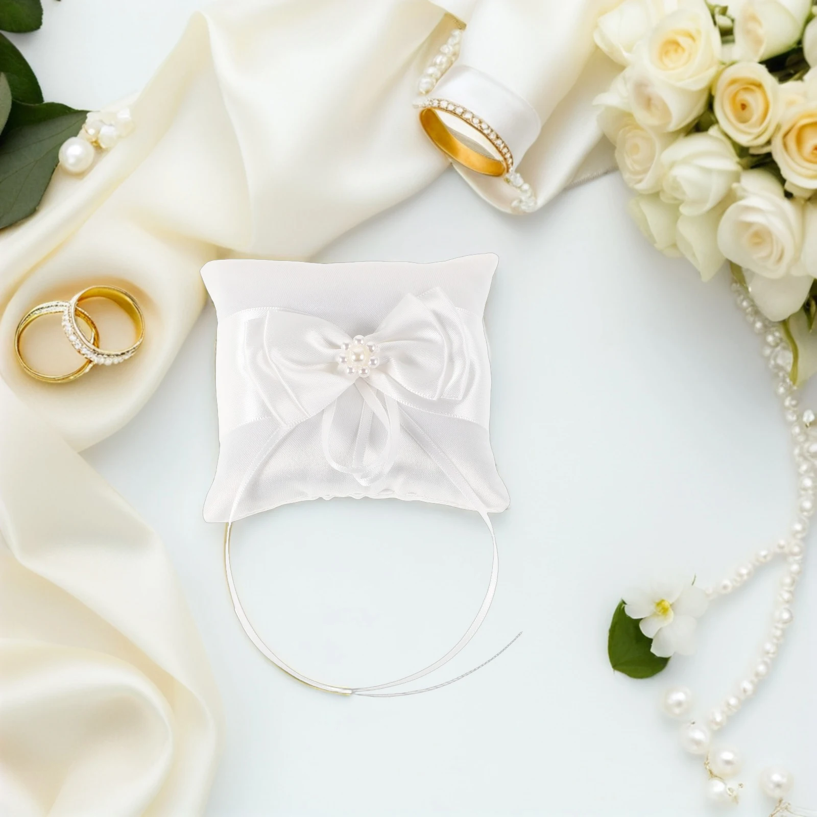 

Wedding Ring Pillow 1 Elegant European Design Bridal Polyester Satin Bowknot Style Flower Girl Holder Pillows
