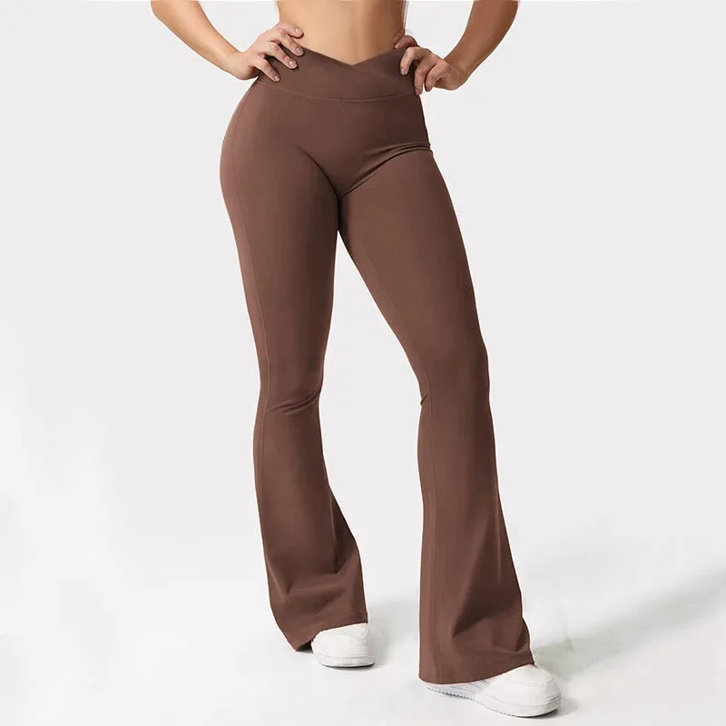 DF Vision Flares Women Seamless Gym Yoga Pants High Cross Waist Fashion Sports Leggings Fitness Wide-leg Workout Trousers