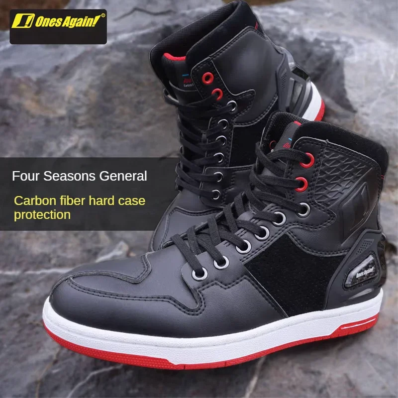 OnesAgain Boots for Motorcyclist Man Summer Breathable Slip Casual Wear Resistant Men's Motorcycle Shoes for Riders Commuting