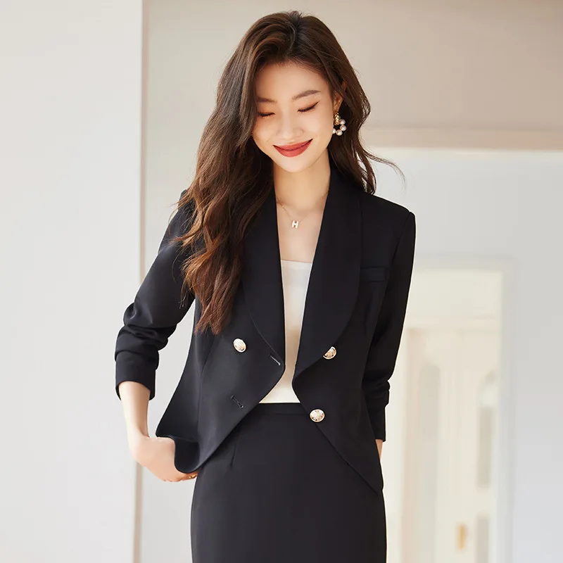 Setelan Bisnis Wanita Formal dengan Mantel Blazer dan Rok Pensil Pakaian Seragam Kerja Kantor Wanita Profesional Set Pakaian