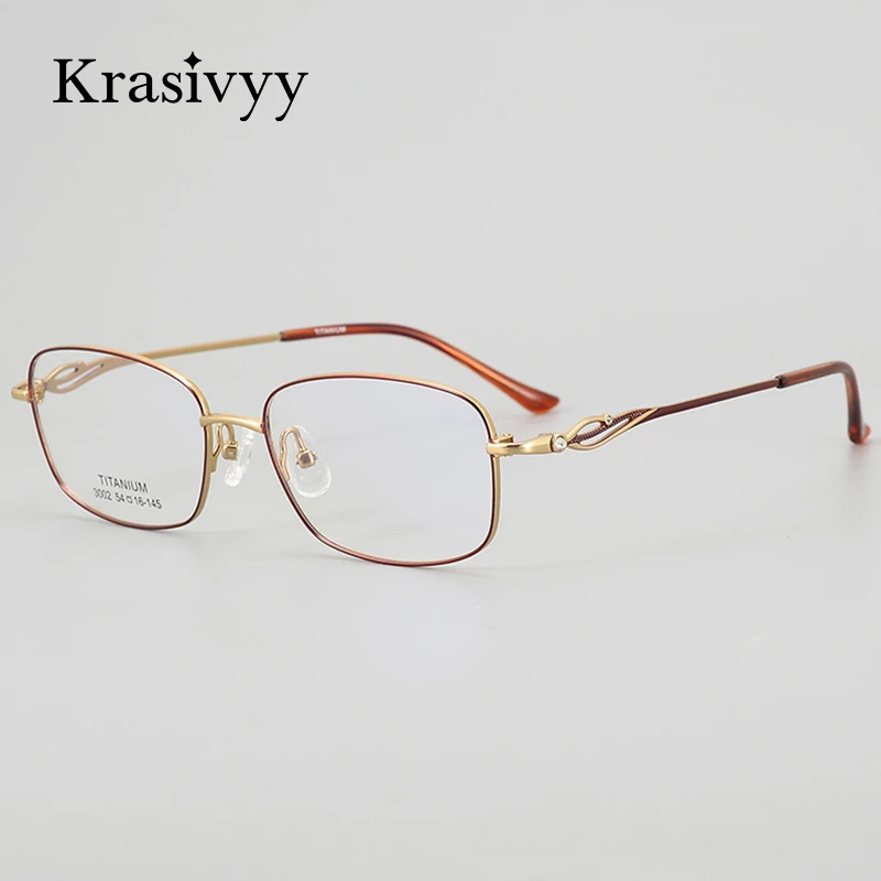 

Krasivyy Diamond Pure Titanium Glasses Frame Women Luxury Ultralight Square Prescription Eyeglasses Lady Brand Optical Eyewear