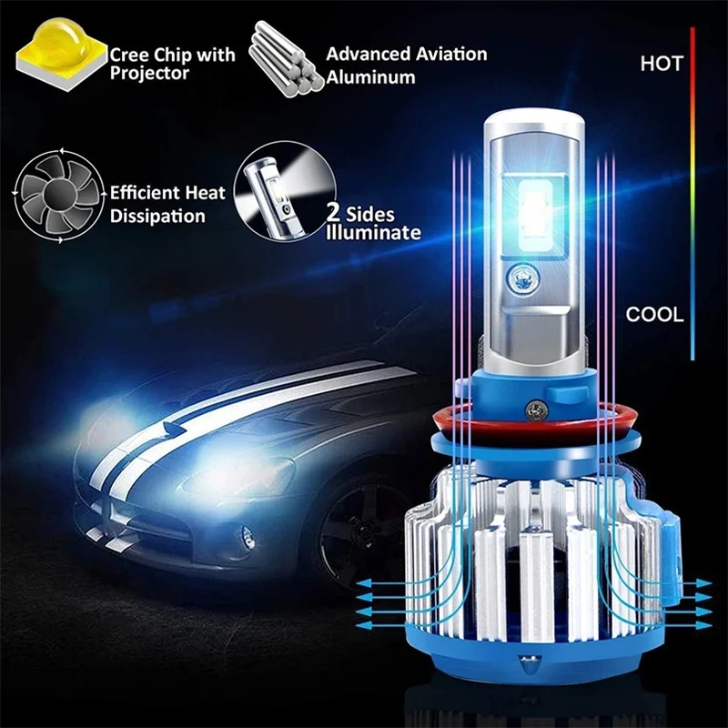 2PCS T1 H4 Led Headlight H1 H3 H7 H11 H13 9004 9005 9006 9007 881 70W 7000LM Car Light Auto Fog Lamp Automobile Bulb White 6000K