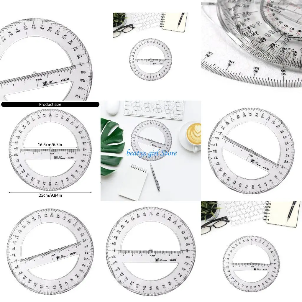 

C7AB 25cm Circle Protractor 360 Degree Protractor Ruler Plastic Math Geometry Tool