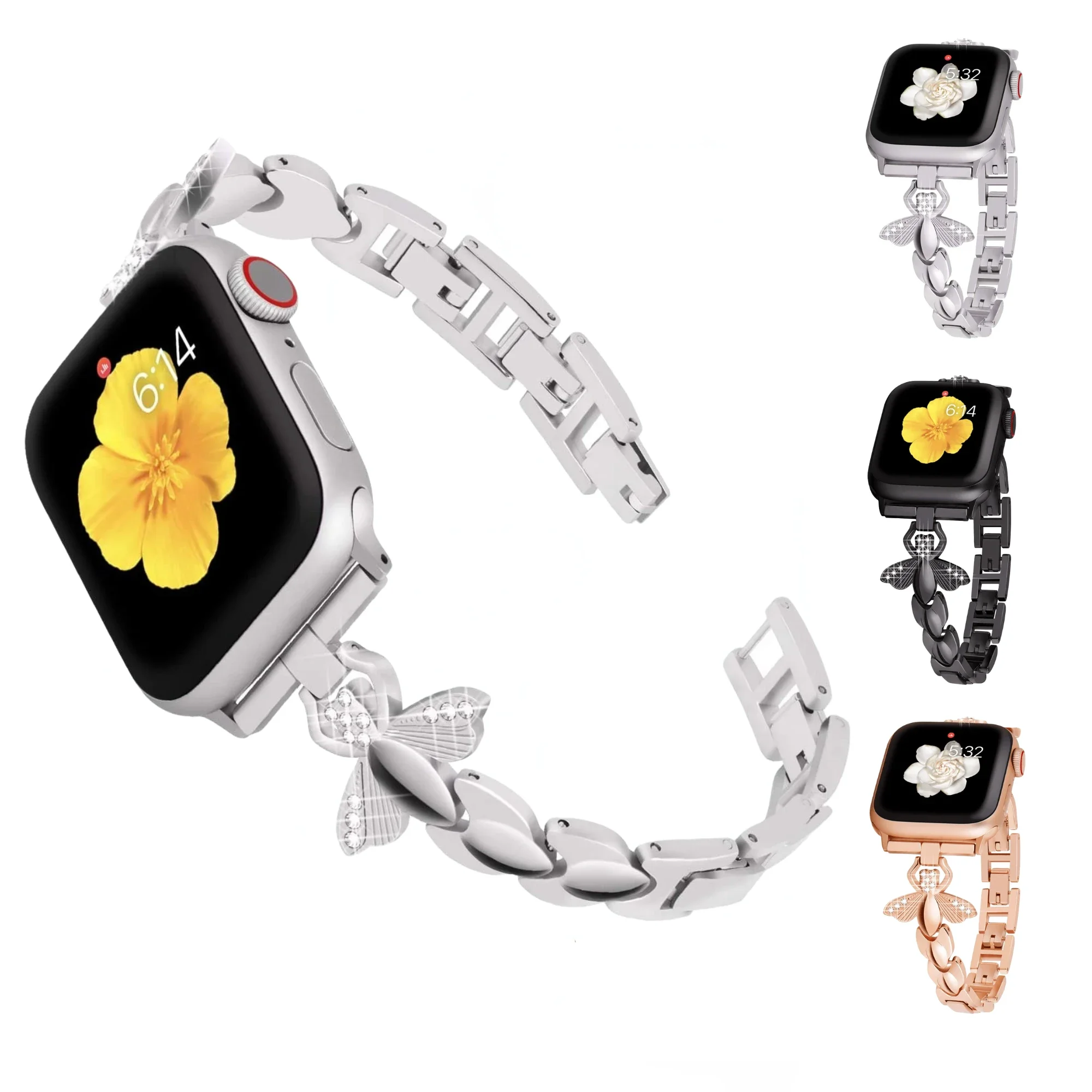 Metal Strap For Apple Watch 10 9 8 7 45mm 41mm 42mm 46mm Small Bee Carved Watch Bracelet Wristband iWatch 6 5 4 SE 44mm Correa