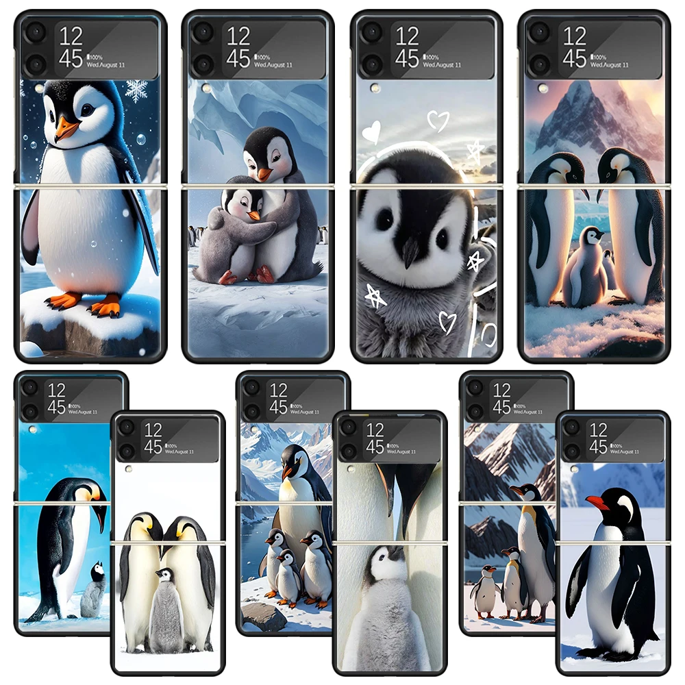 Penguins Love At The North Pole Phone Fold Case for Samsung Galaxy Z Flip 6 5 4 3 ZFlip6 Z Flip5 Flip6 Flip4 Flip3 5G Black Shel