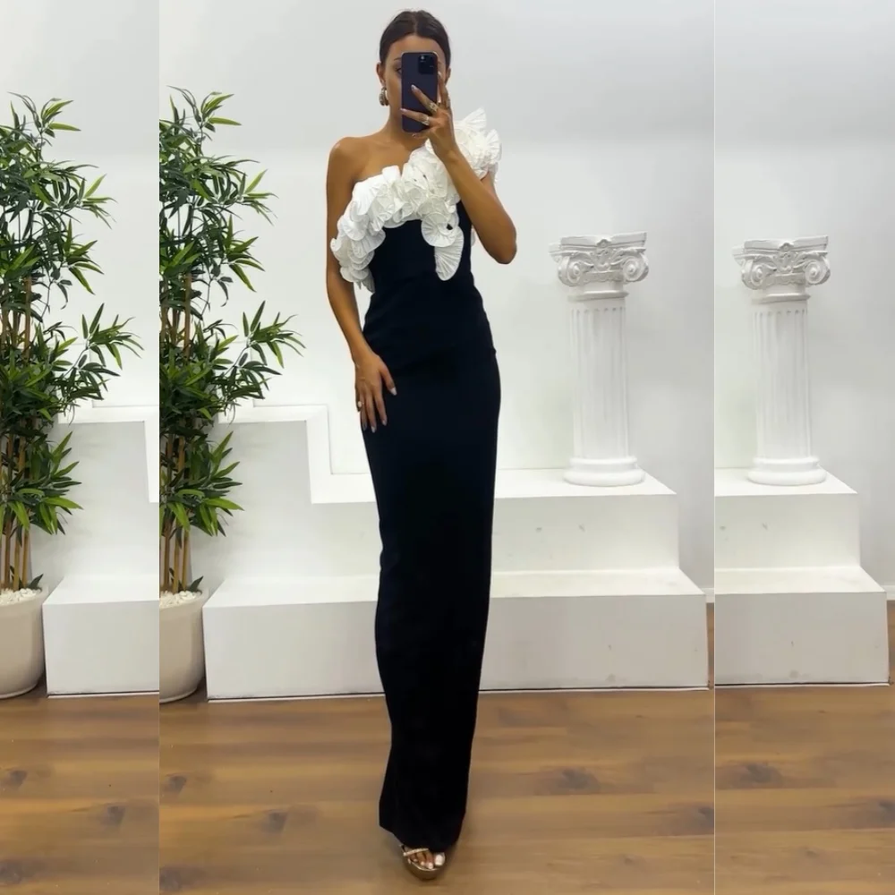 

Customized High Quality Jersey Pleat Ruffle Straight One-shoulder Long Dresses Bespoke Occasion Evening Chinese Style