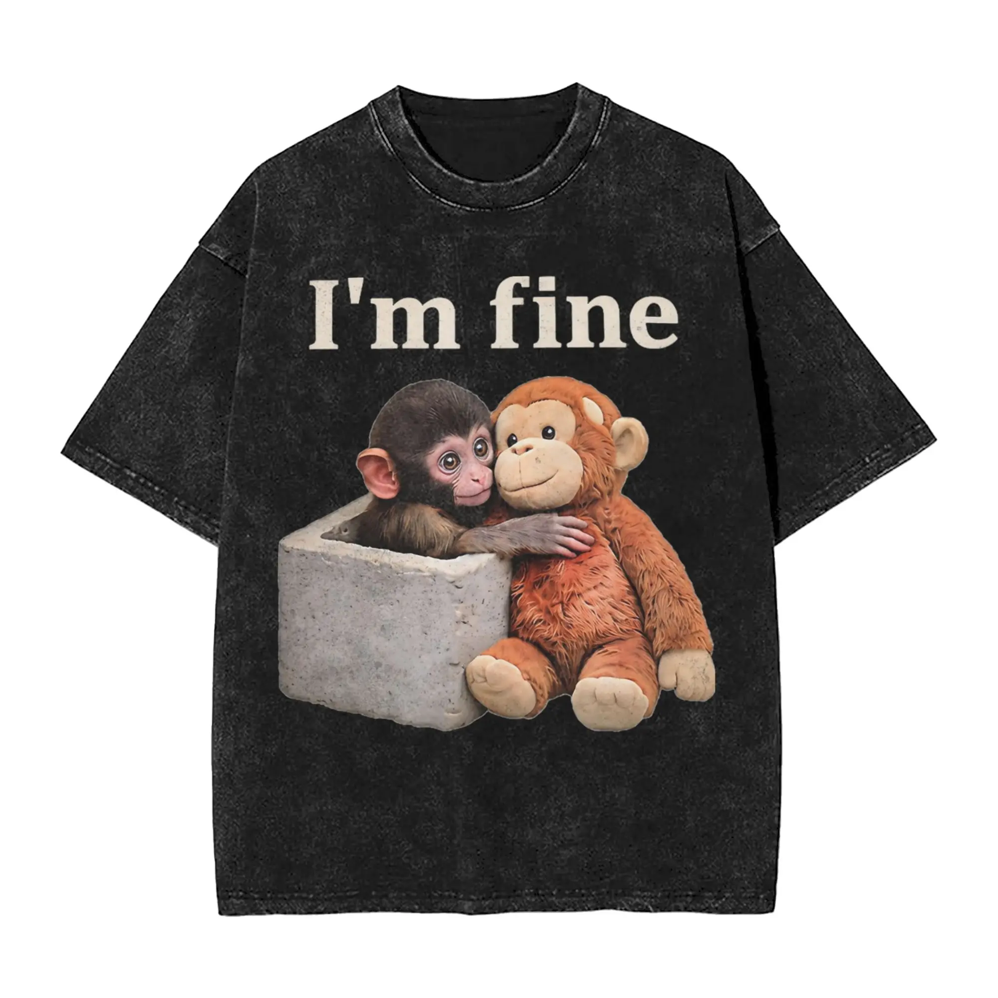 Baby Punch Monkey Lonely Washed T Shirts Streetwear Hip Hop Novelty T-Shirt  Tees Men Women Cotton Harajuku Graphic