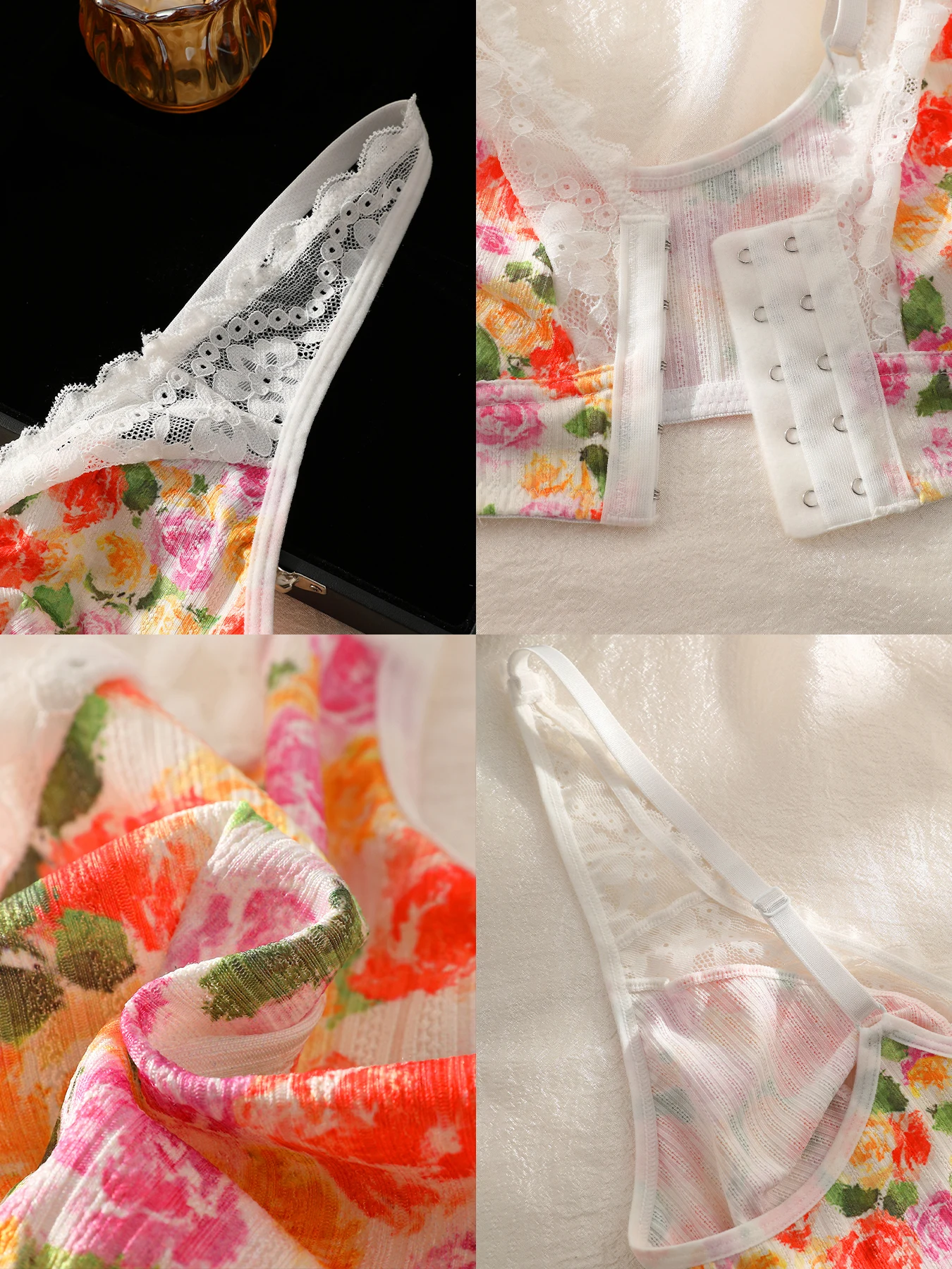 1pc Women's Floral Print Wireless Bra, Lace Trim Adjustable Straps Front Closure Comfort Bralette (S-XXL) image 6