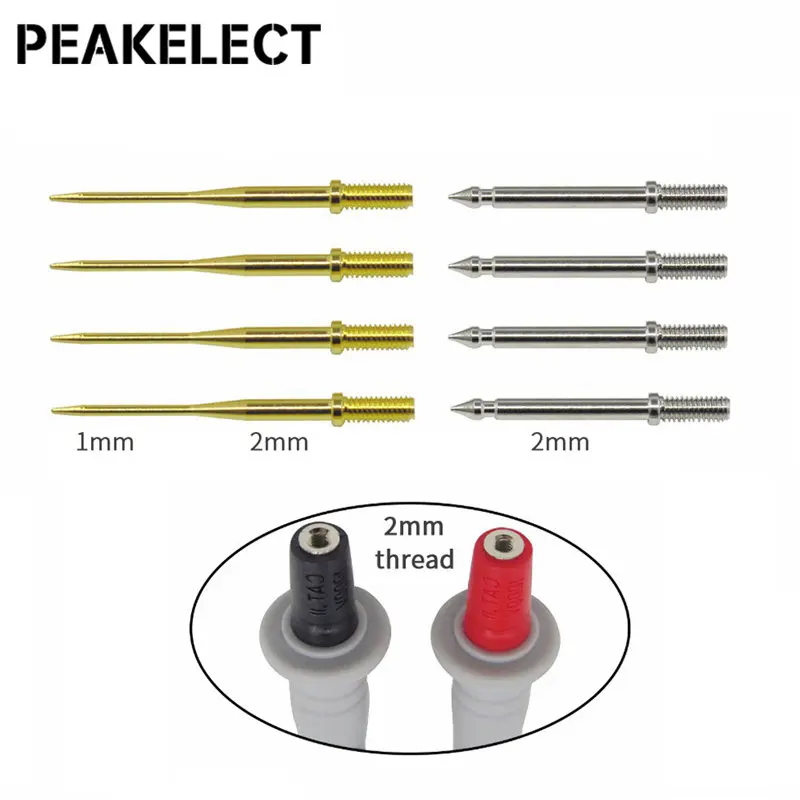 Peakelect P8003.1 8PCS Replaceable Needles Test  Probes + Protective Caps Kit 1mm Sharp & 2mm Thick Needle Pins with 2mm Thread