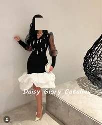 Black Mermaid 2-piece Evening Dress Tea Length Formal Occasion Dresses Long Sleeves Dubai Women's Prom Dresses Party Gown