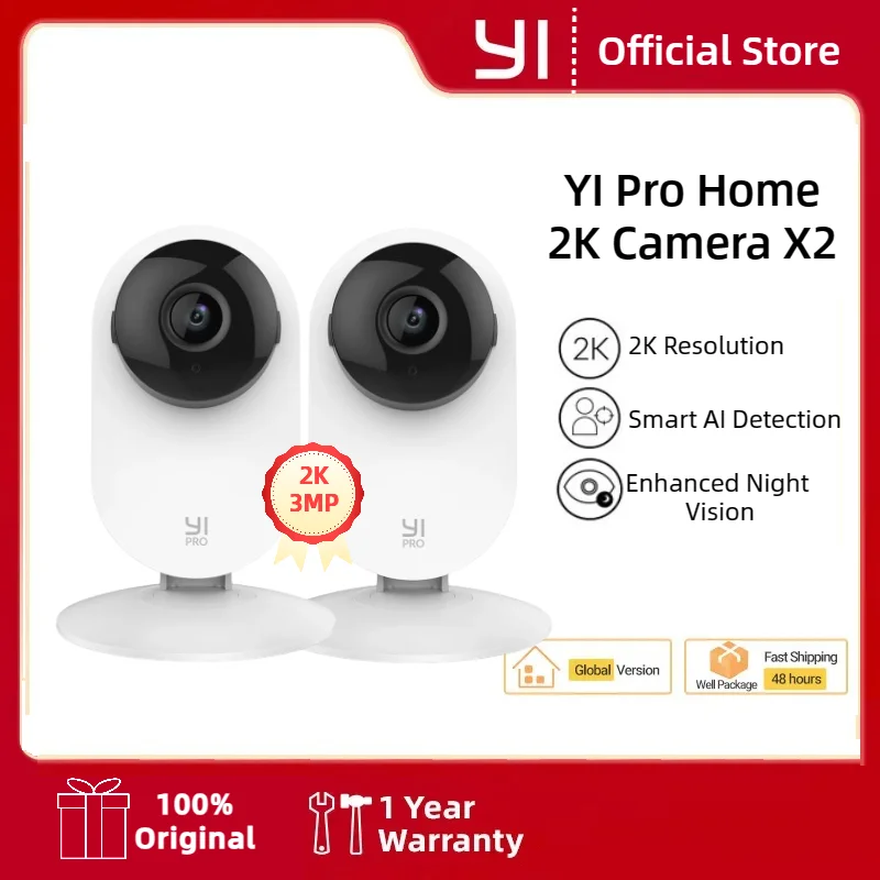 YI-Caméras 2K 3MP, Système de Protection de Sécurité IP avec Vision Nocturne pour Moniteur de Bureau, Bébé, Nounou, Animal de Compagnie, Wifi CCTV,