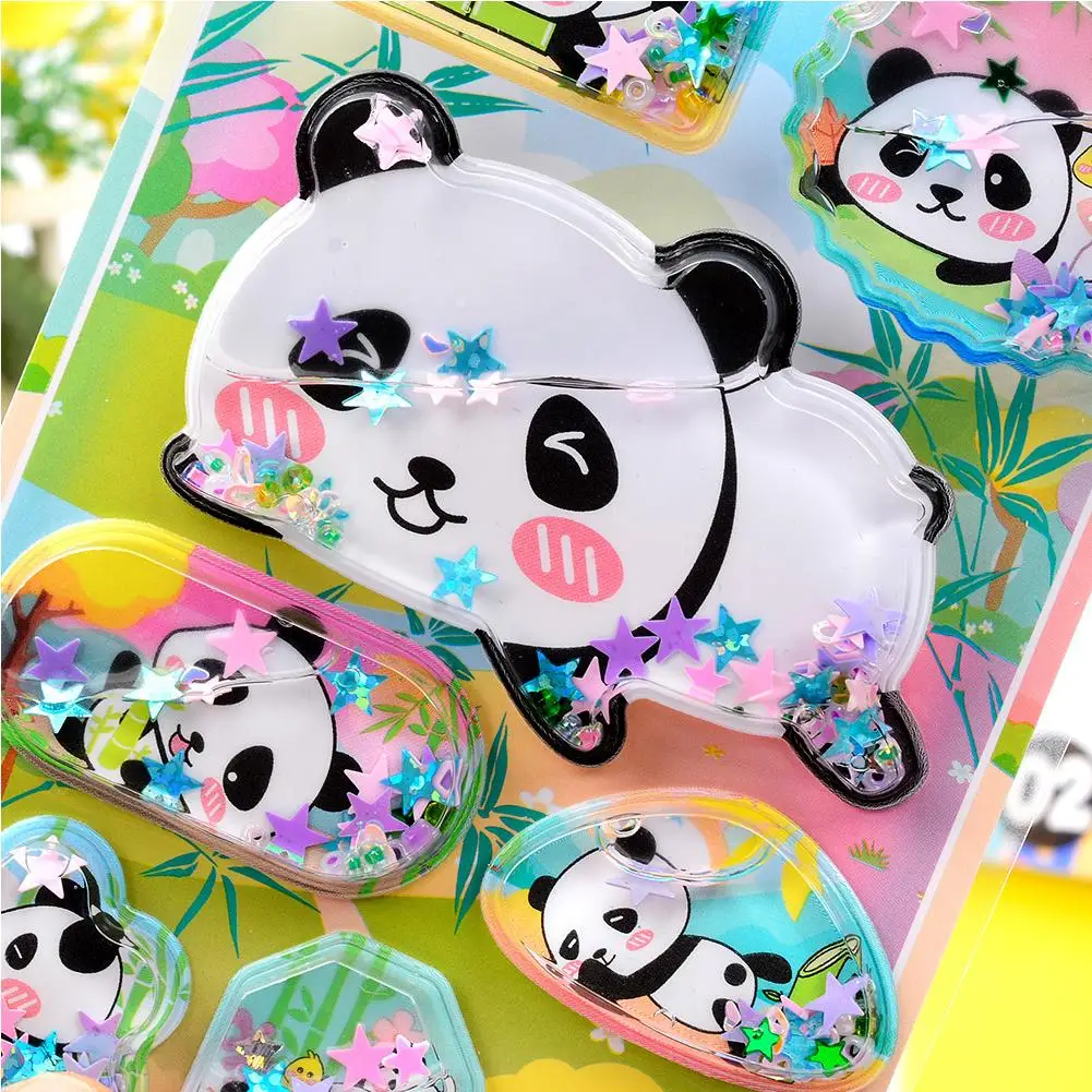 1Pc Cute Panda Oil-Filled Stickers Stress Relief Puffy Squishy Sticker For DIY Scrapbook Guitar Phone Case Laptop Decal