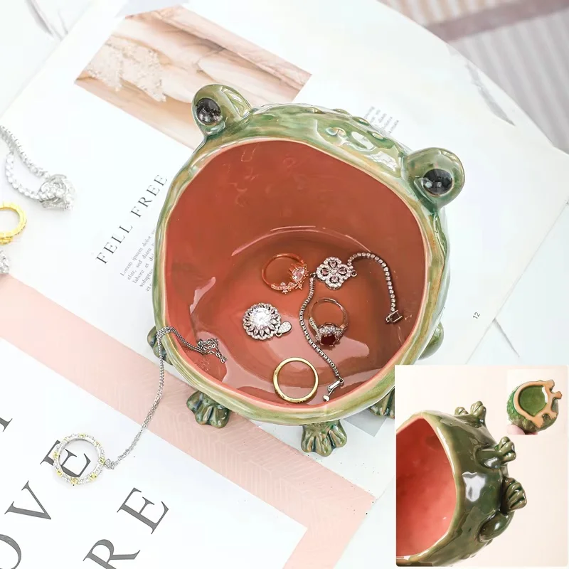 

Creative And Quirky Frog Golden Toad Jewelry Storage Ornaments Multifunctional Ceramic Necklace, Ring, Jewelry Display Tray