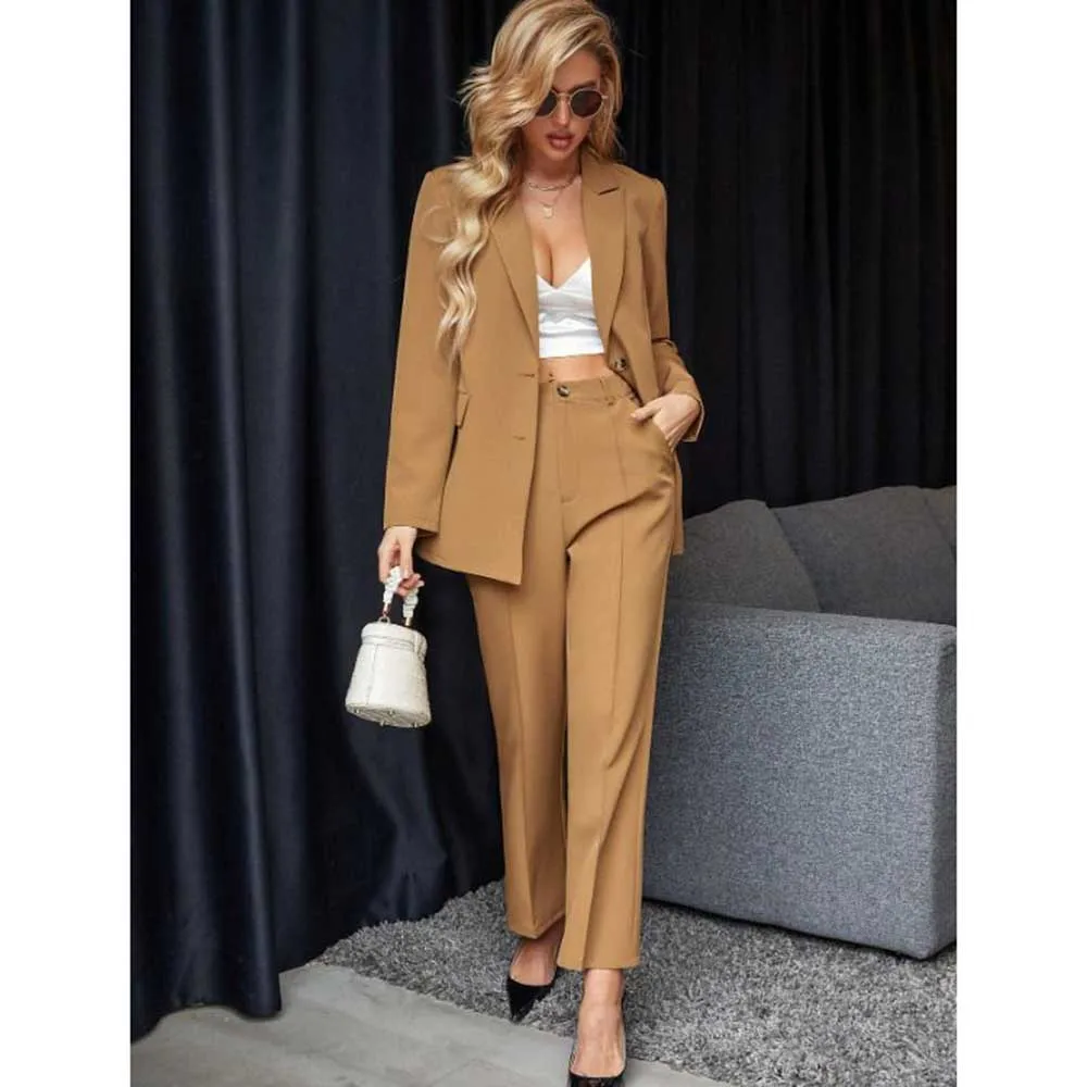 Elegant 2024 Autumn New Arrival Women's Suits Notch Lapel 2 Piece Jacket Pants Female Clothing Slim Fit Office Lady Blazers Sets