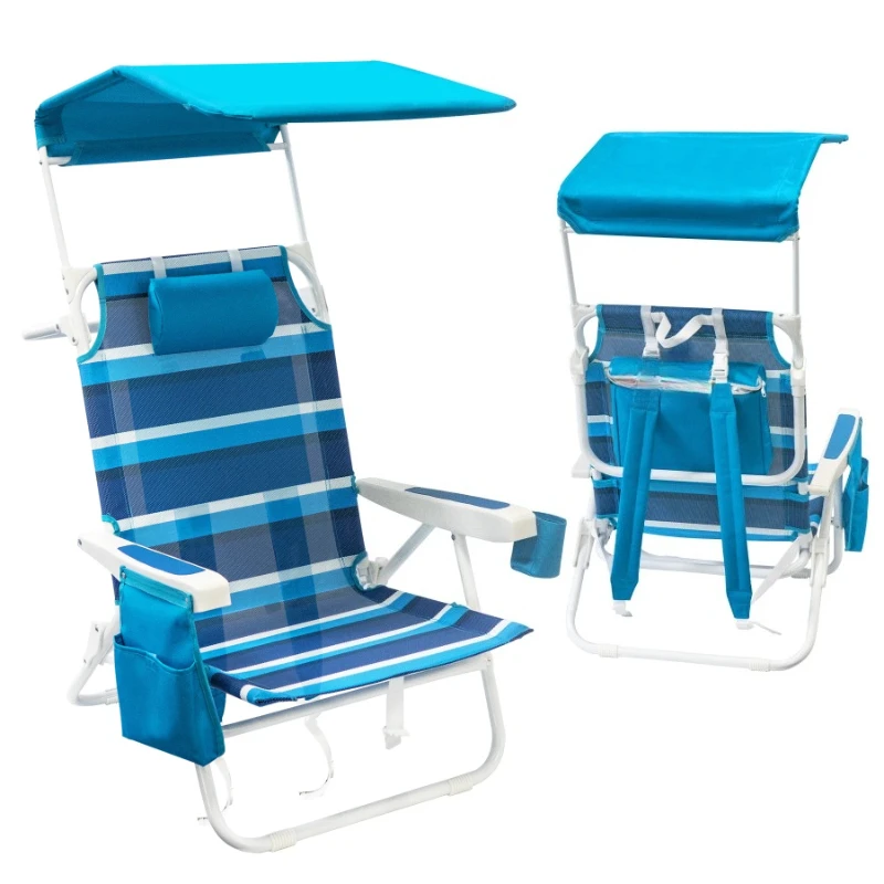 Adult High-Back Beach Chair Set of 2 with Large Capacity Insulated Cooler Side Bag Adjustable Recline up to 330 Lbs with Canopy