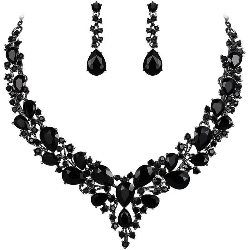 European American Rhinestone Bride Necklace and Earring Set for Banquet Party Exaggerated Fashion Women Dress Accessories