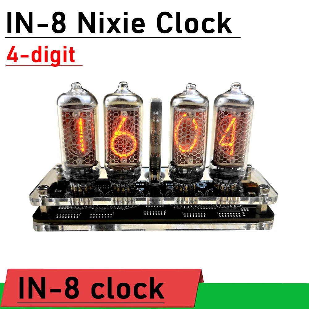 

4 digit IN-8 Nixie Tube clock IN8 Glow Tube clock TYPE-C USB POWER cable digital display clock