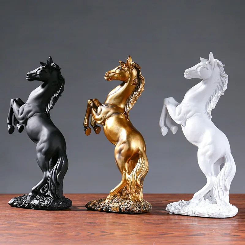 Resin Statue Golden White Black Horse Figure Nordic Abstract Ornaments For Figurines  For Interior Sculpture Room Home Decor