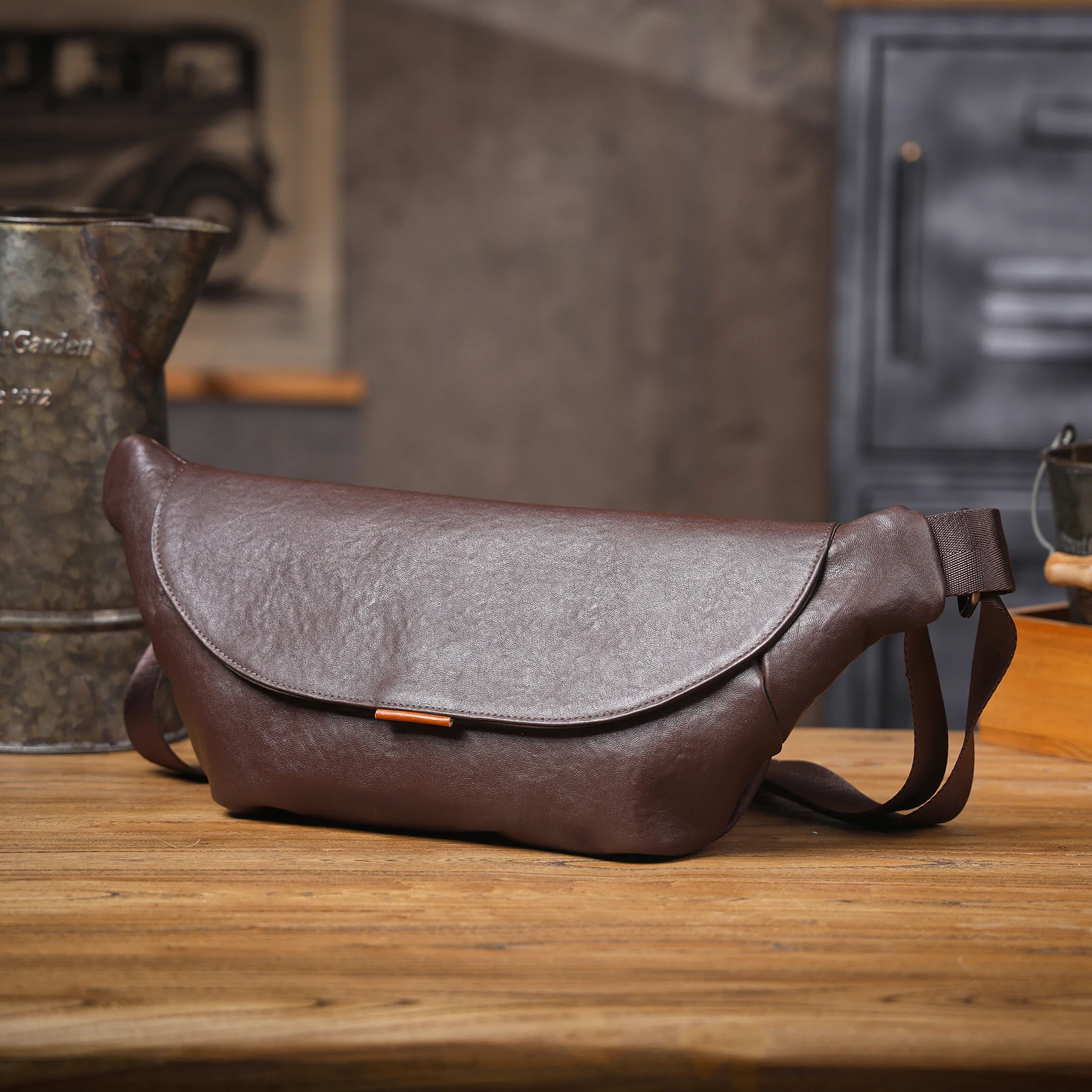 S.WORKER Herren-Umhängetasche aus echtem Leder, Umhängetaschen, einfache Rindsledertasche, pflanzlich gegerbtes Oberschichtleder, modisch, lässig – Detail 17