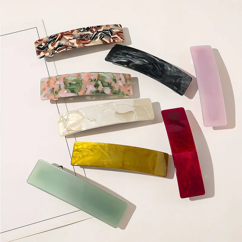 Rectangle Resin Spring Clip Barrette For Women French Marble Print Hairpins Side Clip Shiny Acetate Hair Clip Hair Accessories