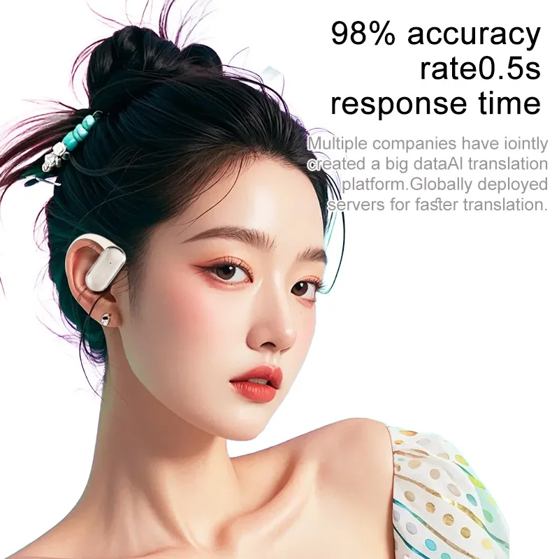 AI مترجم سماعات الأذن 142 لغة إلغاء الضوضاء سماعة رأس بخاصية البلوتوث لغة مترجم الذكية ترجمة صوتية سماعات