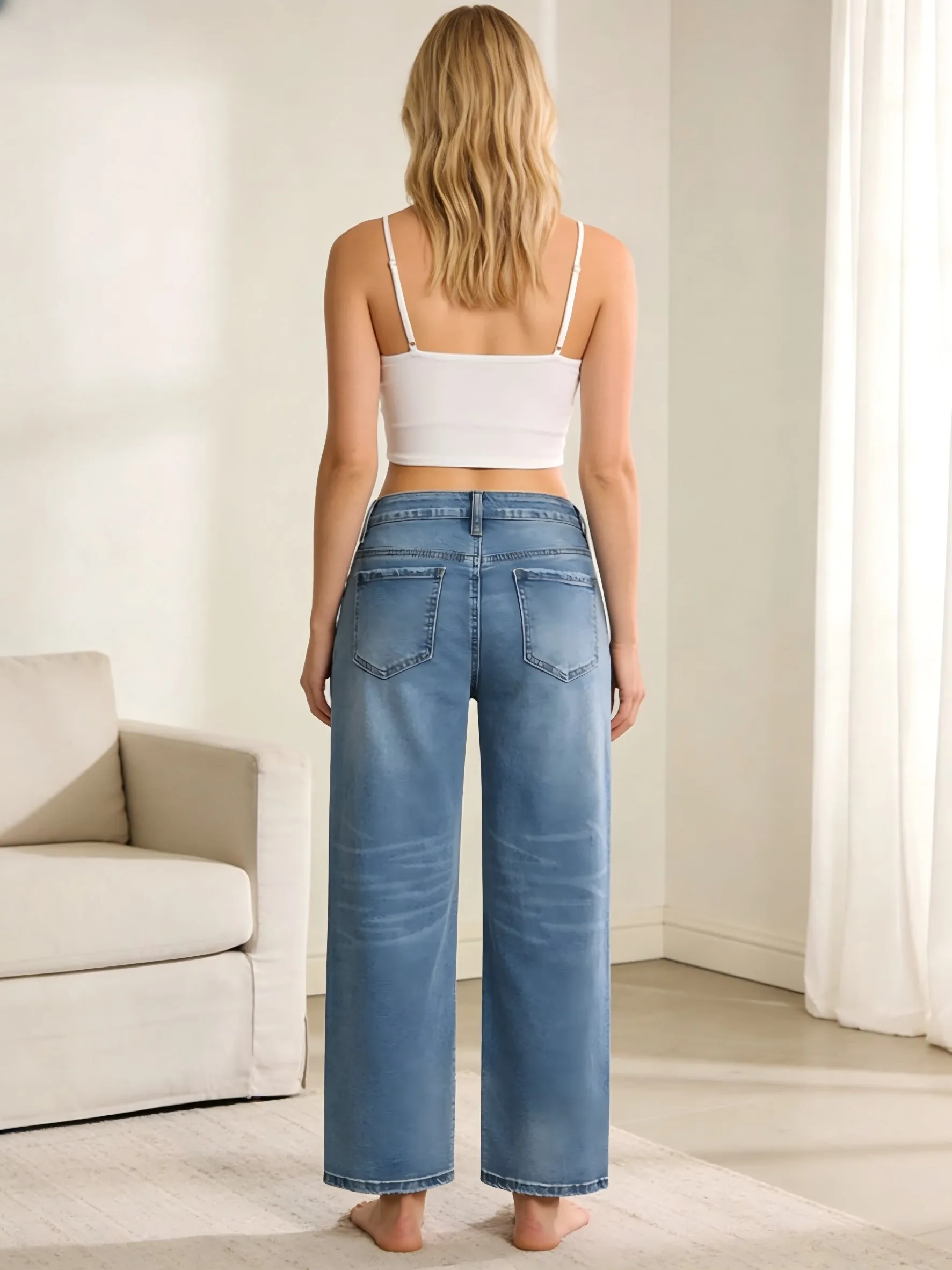 【HME】Jeans | All-Over Vintage Floral Print Denim Pants, High Waist Wide Leg Straight Denim, Retro Light Wash Denim Fabric, Artistic Vacation Style Pants For Women Daily & Travel Outfits
