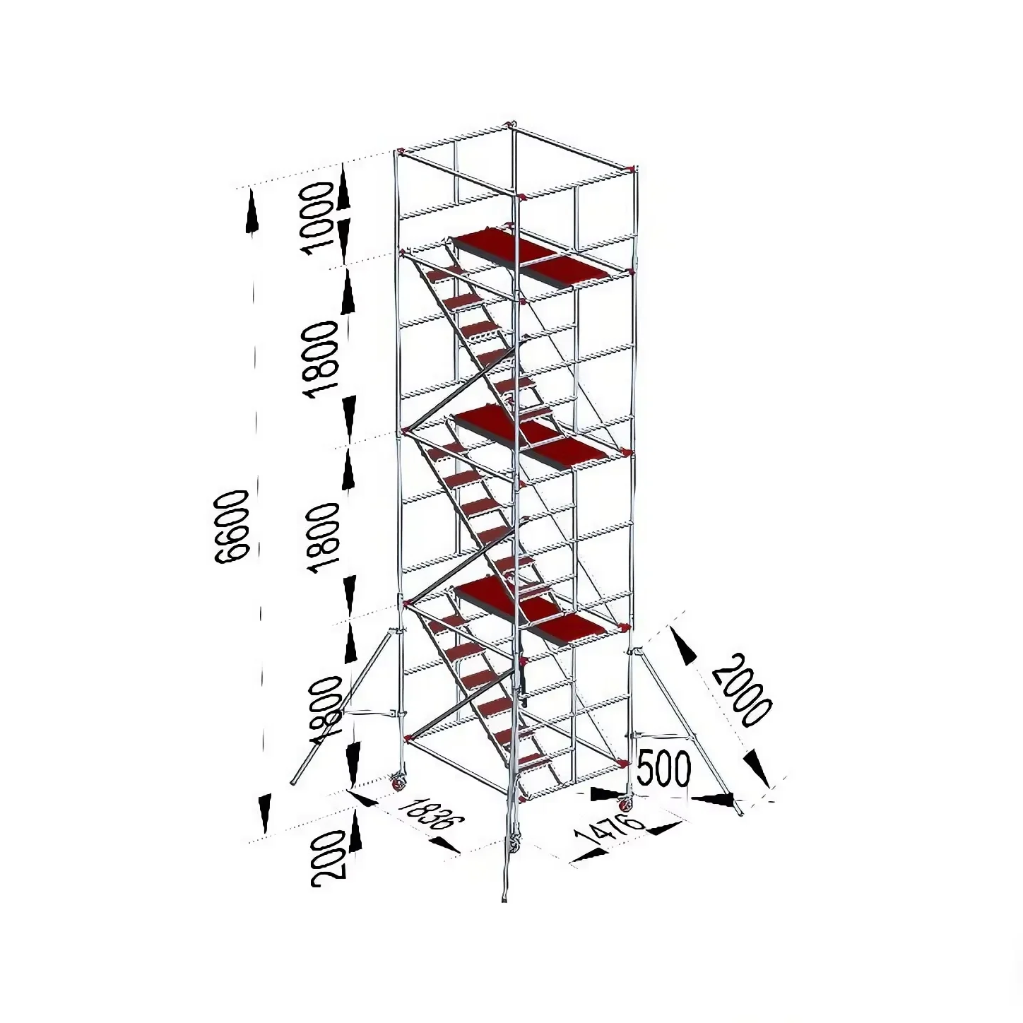 European EN1004 6600mm Aluminium Scaffolding with Wheels Platform Scaffold Stair Tower Ladders & Scaffoldings