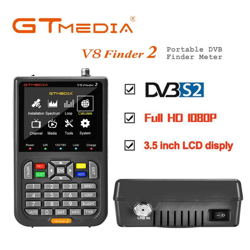 GTMEDIA V8 Finder 2 DVB S2X Digital Satellite Finder Handheld Meter with 3.5 Inch LCD HD Display Fast Charging Signal Locator