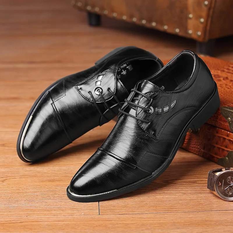 Retro Men Classic Dress Shoes Oxfords PU Leather Shoes for Man Lace up Social Shoe Black Leather Wedding Men's Party Shoes