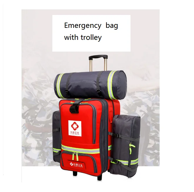 Versatile team emergency rescue kit with trolley and broadband sub and several small bags