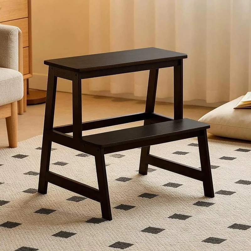 Bamboo Folding Step Stool, Wide Platform Ladder Chair, 2 Way Climbing Seat Bench, Sturdy Household Standing Step Ladder