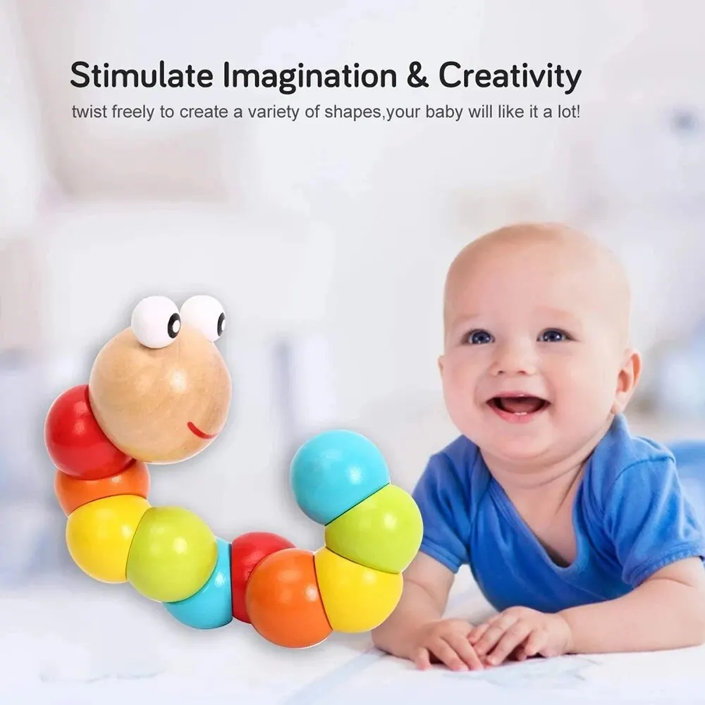 Montessori Wooden Toys Baby\'s Adorable Caterpillar Puppet Bright Color Kids Early Education Learning Toy for Boy Girl Gifts