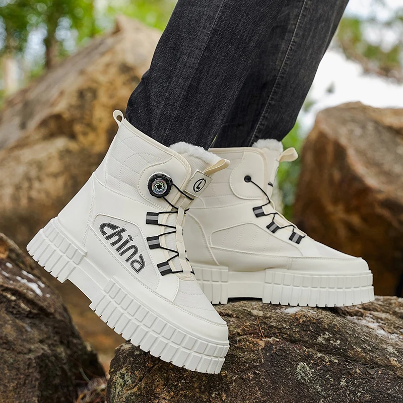 Зимние мужские ботинки Бархатные толстые ботинки Уличные высокие зимние ботинки Повседневная непромокаемая теплая обувь Новая мужская хлопковая обувь на шнуровке